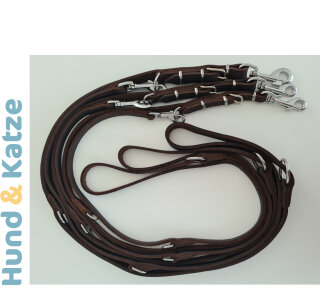 Führleine Rinder-Fettleder, handgenäht, Länge 220 cm/B 12,15, 20 mm verchromt oder Messing
