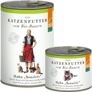 defu Nassfutter - Katzenfutter vom Bio-Bauern, Sensitiv Huhn, getreidefrei (200 g/410 g)