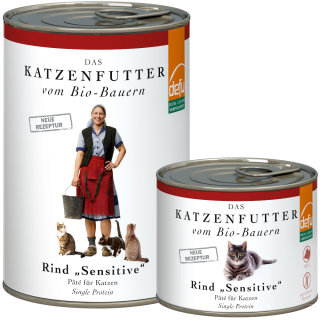 defu Nassfutter - Katzenfutter vom Bio-Bauern, Sensitiv Rind, getreidefrei (Dose 200 g/410 g)