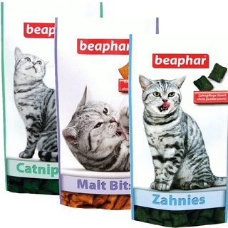 Beaphar 3 x Katzen-Snack CATNIP BITS, MALT BITS und ZAHNIES, je 150 g