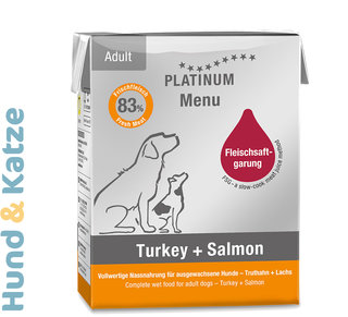 Platinum Nassfutter MENU Truthahn + Lachs/Turkey + Salmon, 12 x 375 g