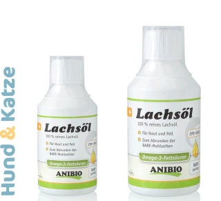 Anibio Lachsöl, Nahrungsergänzung für Hunde und Katzen, Öl 250 + 500 ml