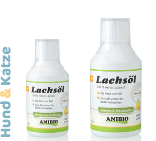 Anibio Lachsöl, Nahrungsergänzung Haut und Fell für Hunde und Katzen, Öl