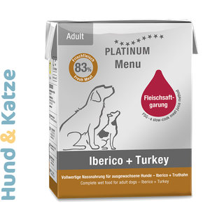 Platinum Nassfutter MENU Iberisches Schwein + Truthahn/Iberico + Turkey 12 x 375 g