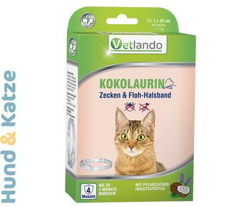 Vetlando KOKOLAURIN, pflanzliches Zecken- und Flohhalsband für Katzen